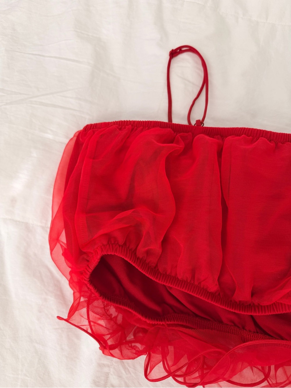 Source Unknown Red Ruffle Sheer Crop Top - Picture 3 of 4